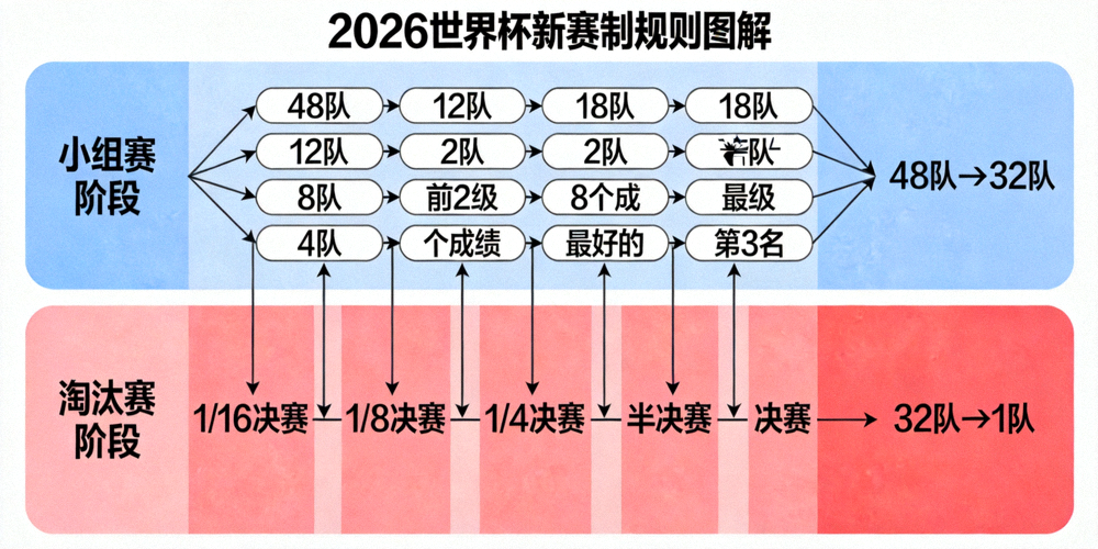 2026世界杯新赛制规则图解，展示48队晋级路径